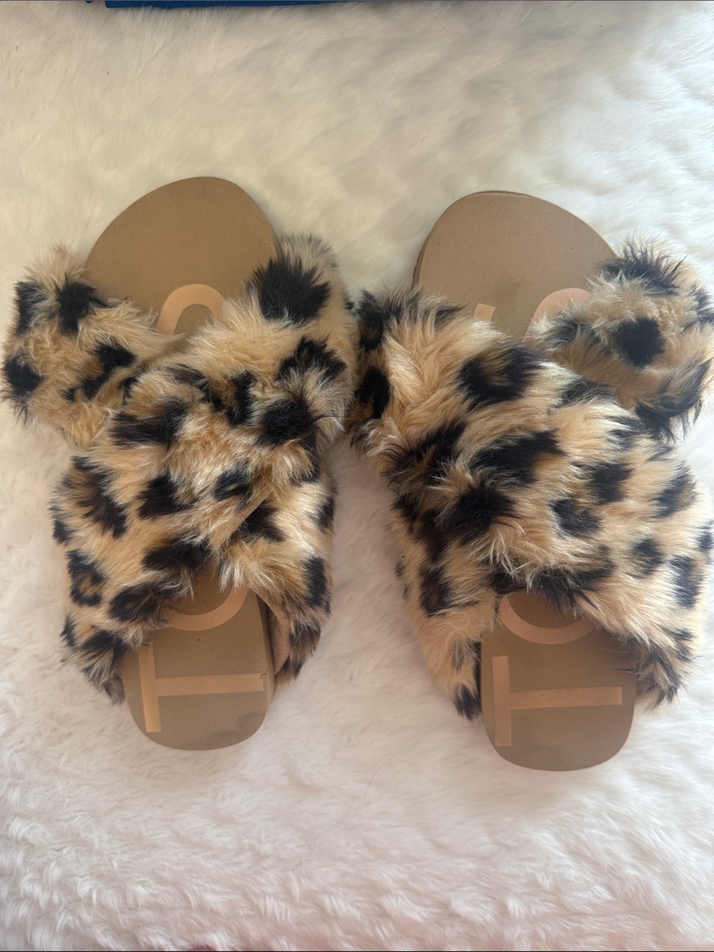 Toms Leopard Print Faux Fur Slide Sandals - Tan & Black